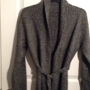 Charcoal Grey Full Length Sweater With Belt .